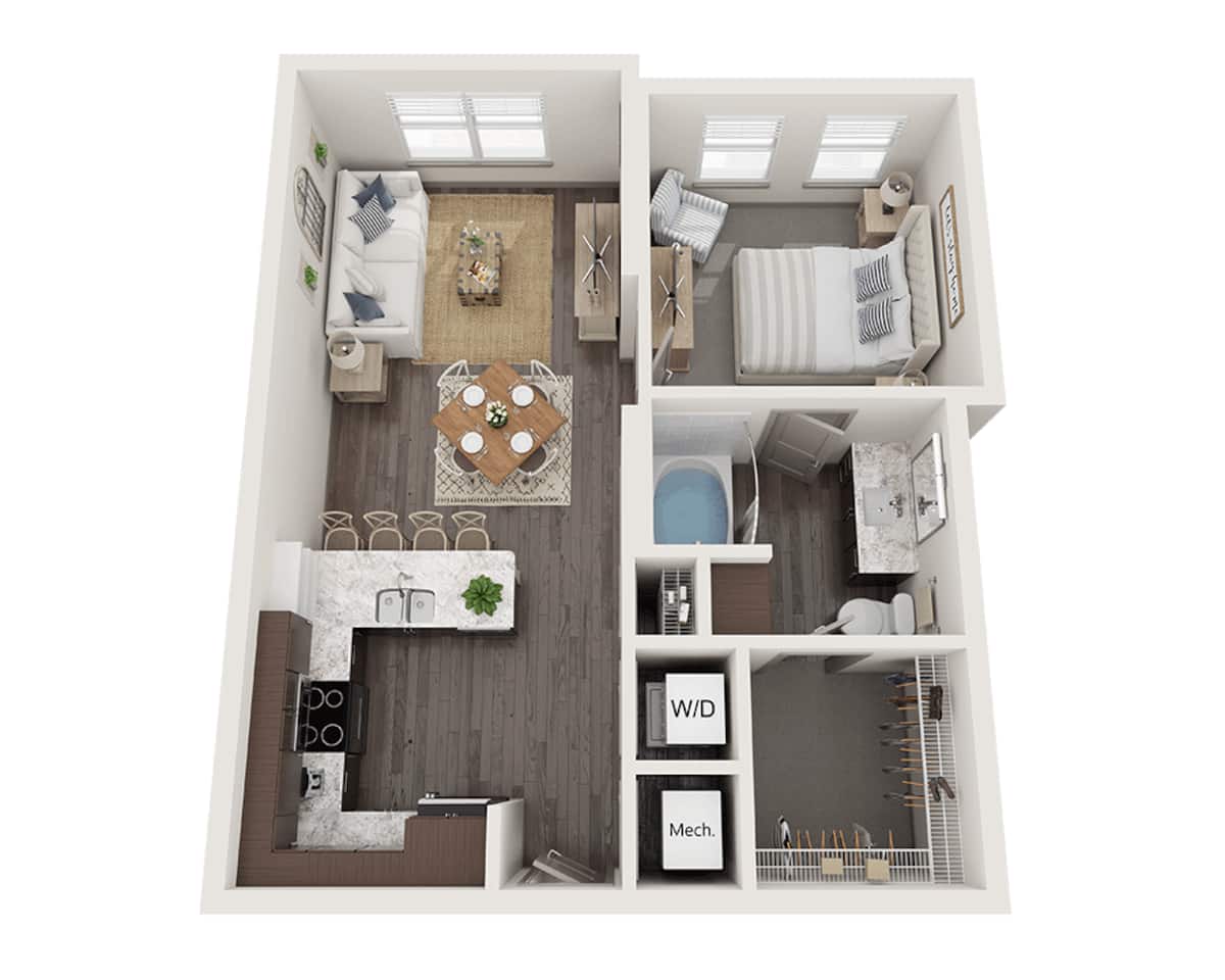 Floorplan diagram for One Bedroom A1I, showing 1 bedroom