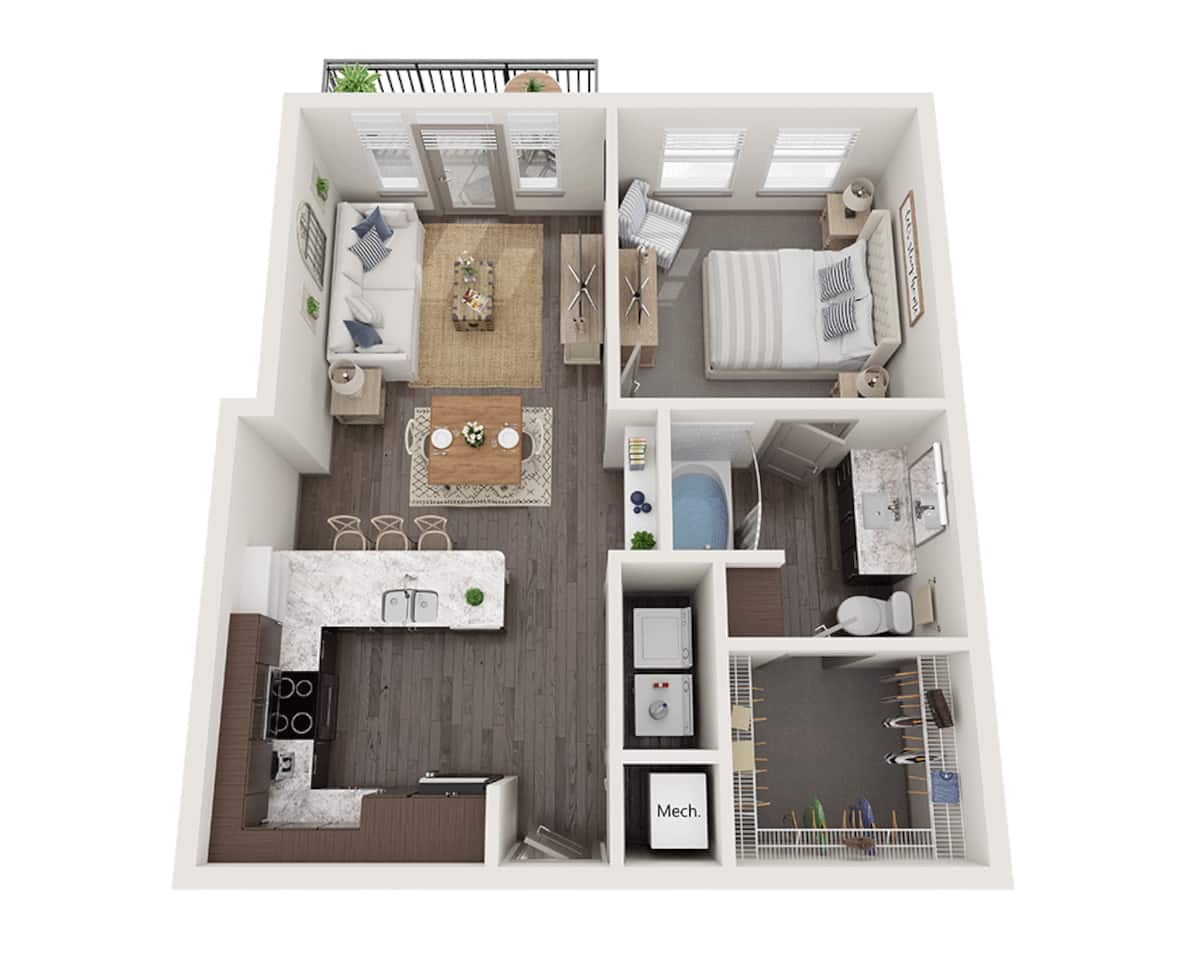 Floorplan diagram for One Bedroom A1L, showing 1 bedroom