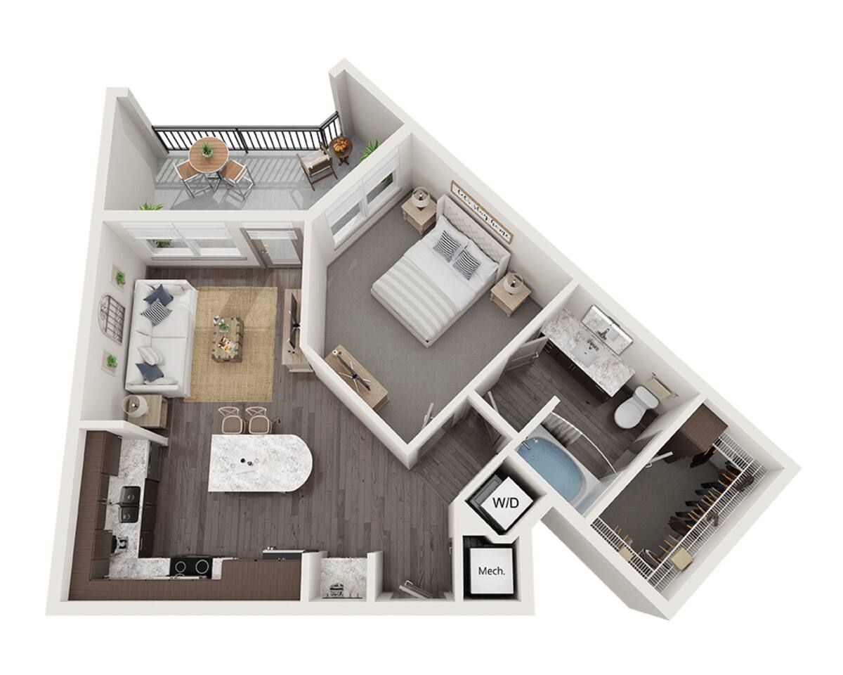 Floorplan diagram for One Bedroom A1O, showing 1 bedroom