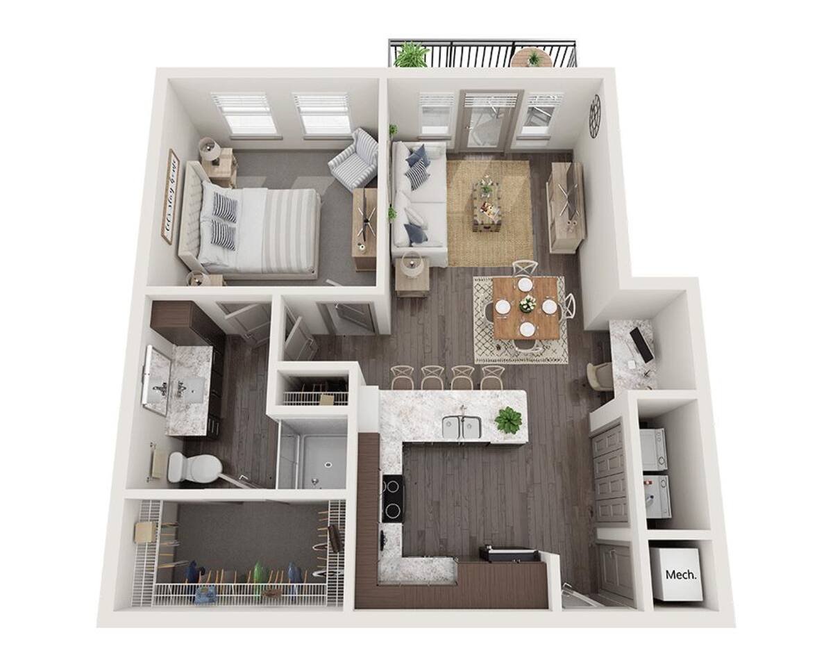Floorplan diagram for One Bedroom A1Q, showing 1 bedroom