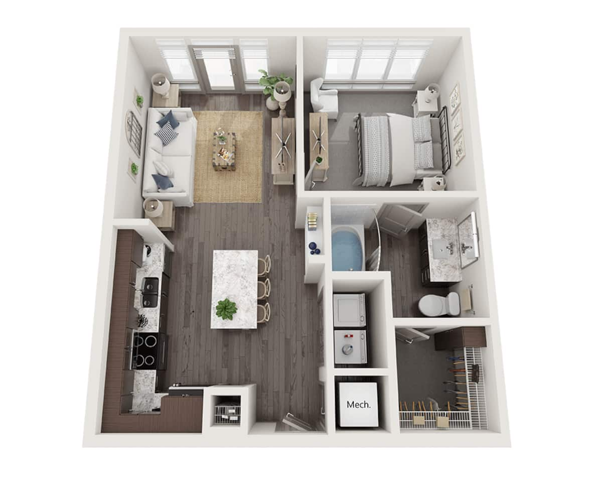 Floorplan diagram for One Bedroom A1R, showing 1 bedroom