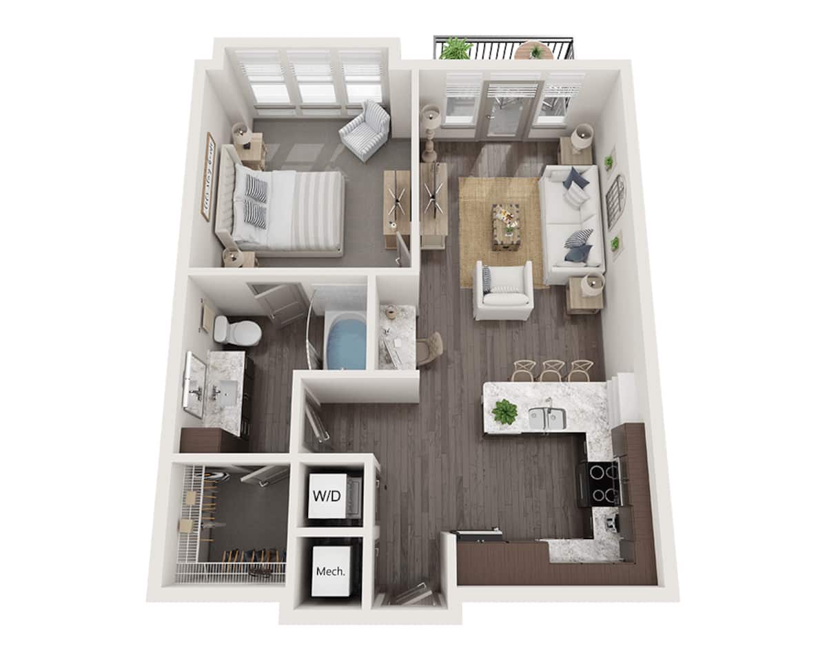 Floorplan diagram for One Bedroom A1S, showing 1 bedroom