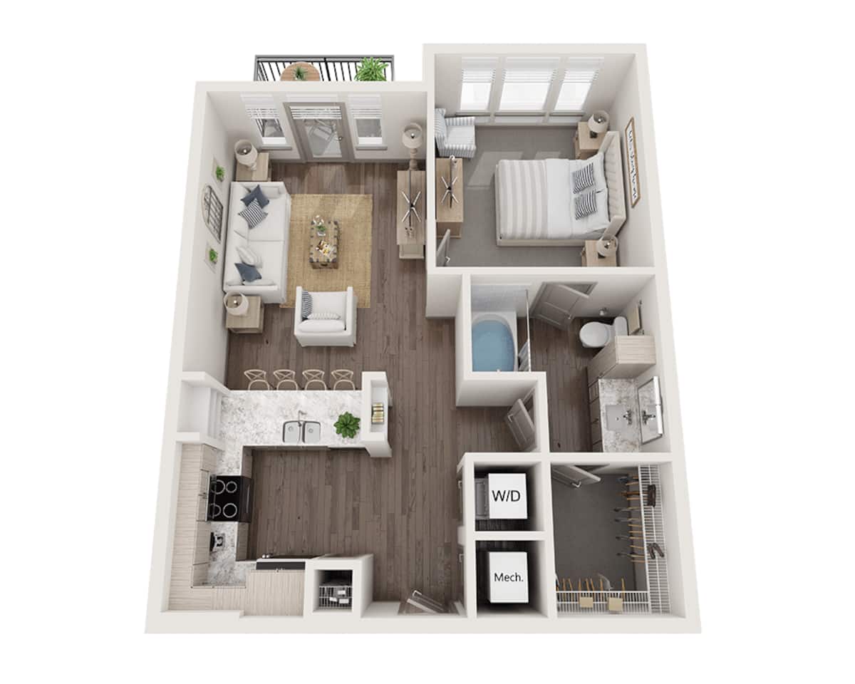 Floorplan diagram for One Bedroom A1U, showing 1 bedroom