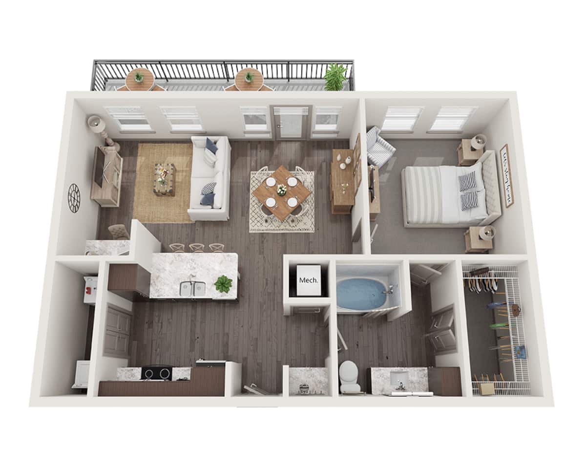 Floorplan diagram for One Bedroom A1Y, showing 1 bedroom