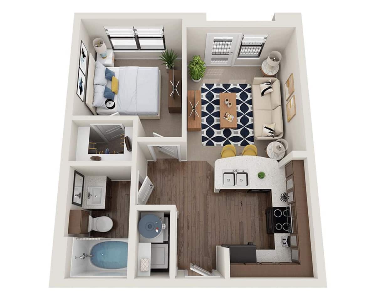 Floorplan diagram for A1A, showing 1 bedroom