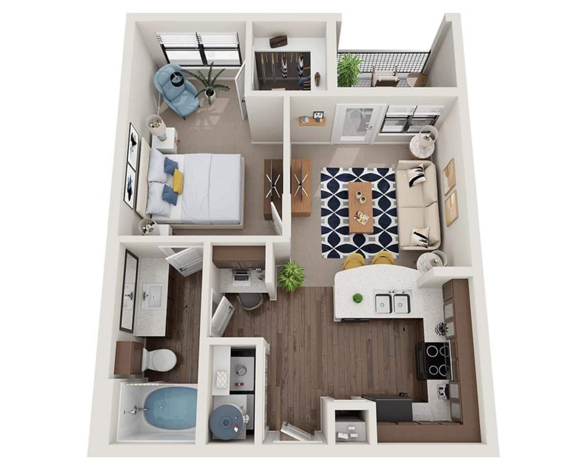 Floorplan diagram for A1B, showing 1 bedroom