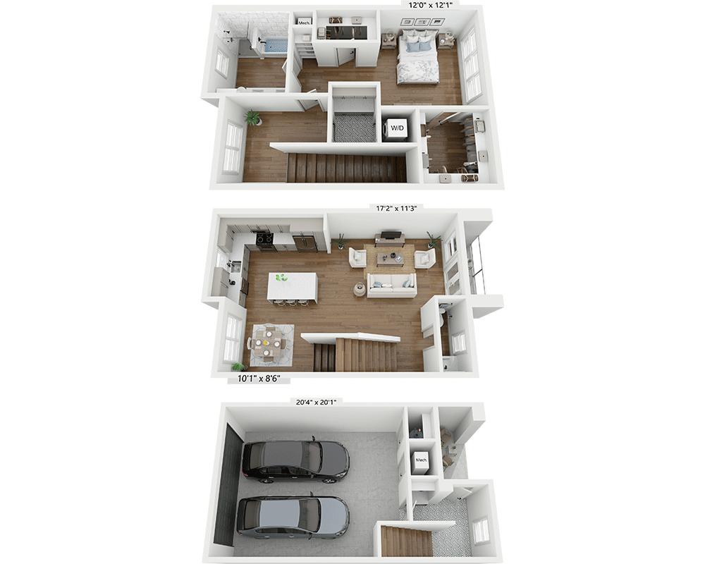 One Bedroom A1.5 üçün mərtəbə planı diaqramı, 1 yataq otağı göstərilir