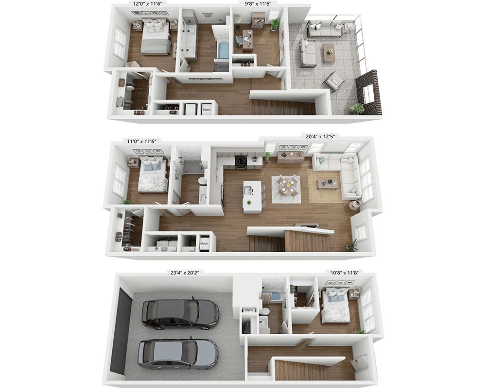 Plànol corresponent a Three Bedroom C3D, que mostra Dormitoris: 3