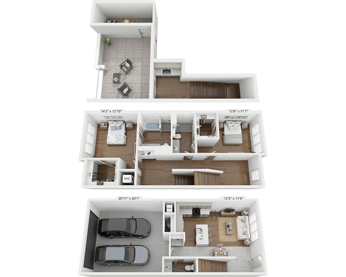 Floorplan diagram for Two Bedroom B2.5A, showing 2 bedroom