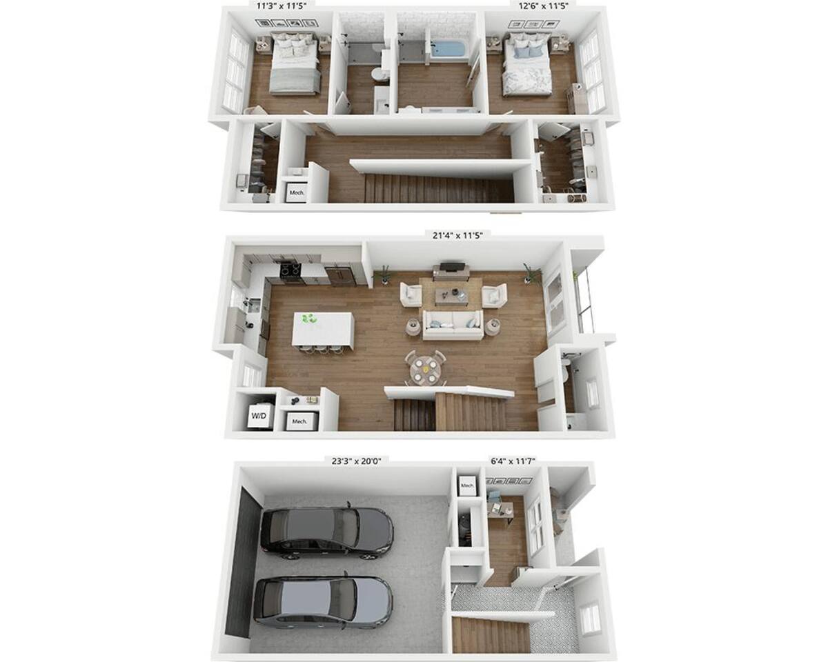 Floorplan diagram for Two Bedroom B2.5B, showing 2 bedroom