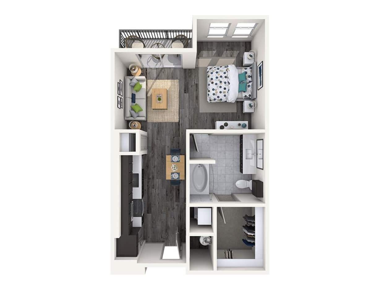 Floorplan diagram for Studio E1A, showing Studio