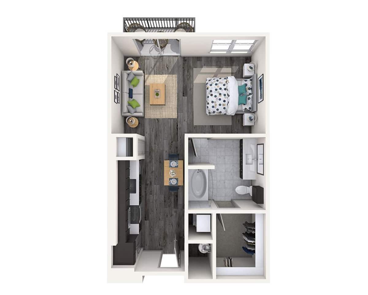 Floorplan diagram for Studio E1B, showing Studio