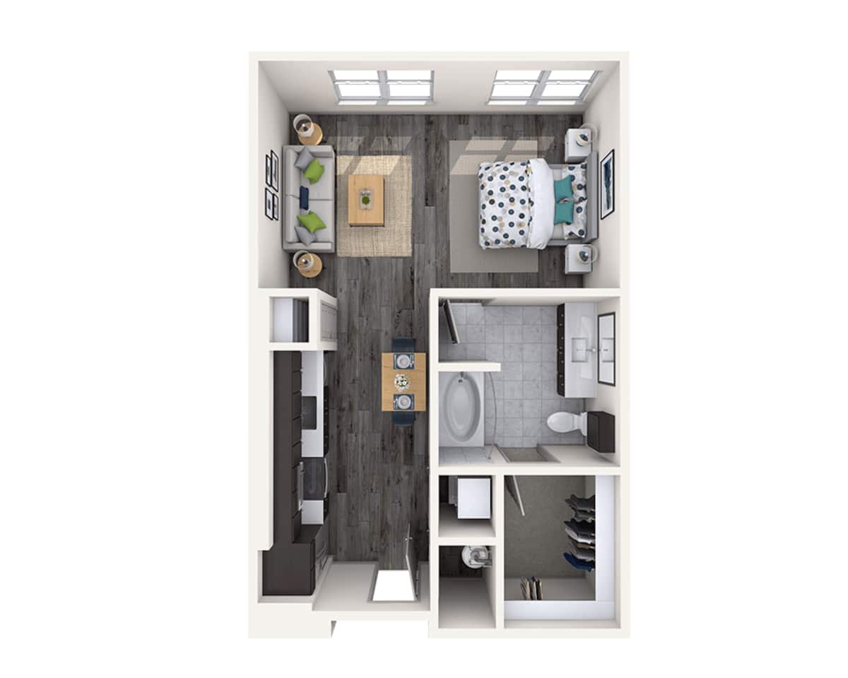 Floorplan diagram for Studio E1C, showing Studio