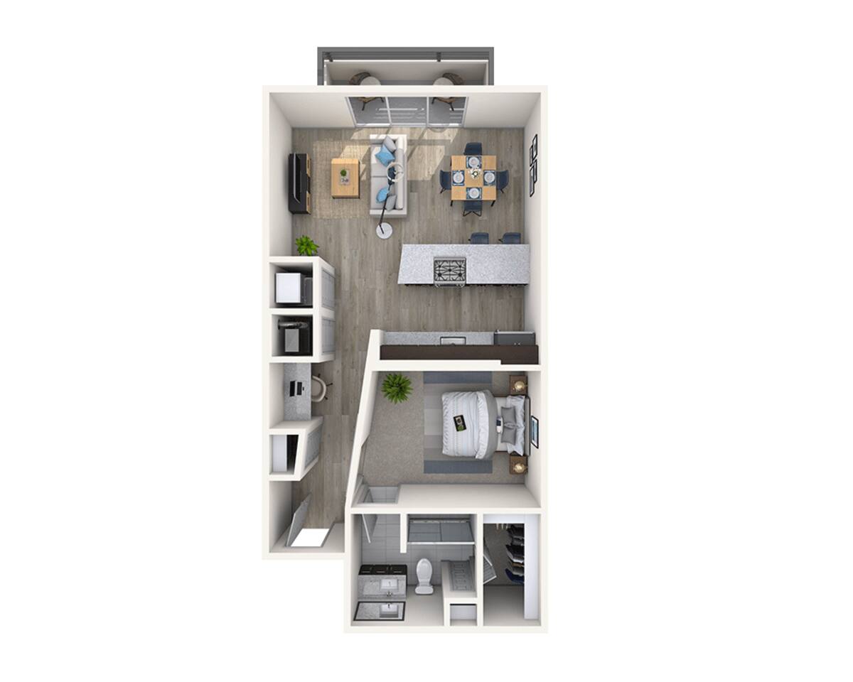 Floorplan diagram for One Bedroom A1C, showing 1 bedroom