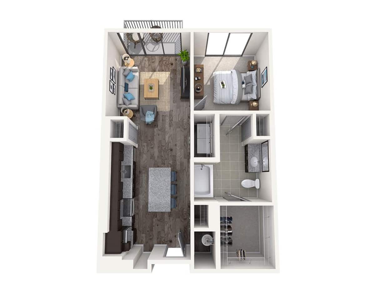 Floorplan diagram for One Bedroom A1D, showing 1 bedroom