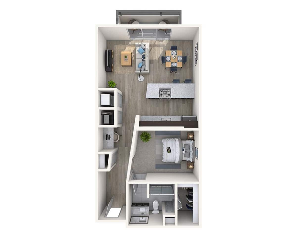 Floorplan diagram for One Bedroom A1J, showing 1 bedroom
