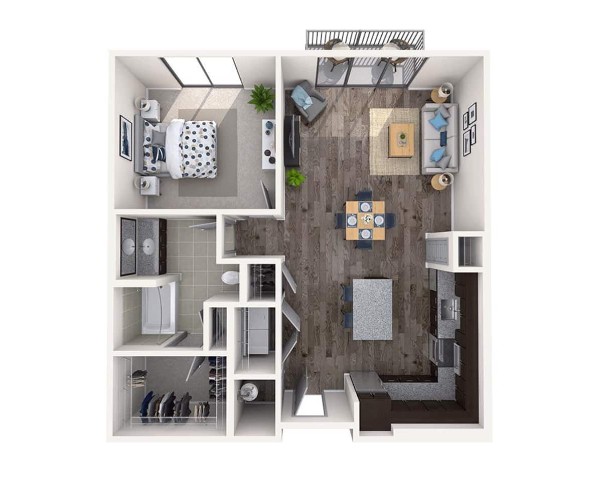 Floorplan diagram for One Bedroom A1L, showing 1 bedroom