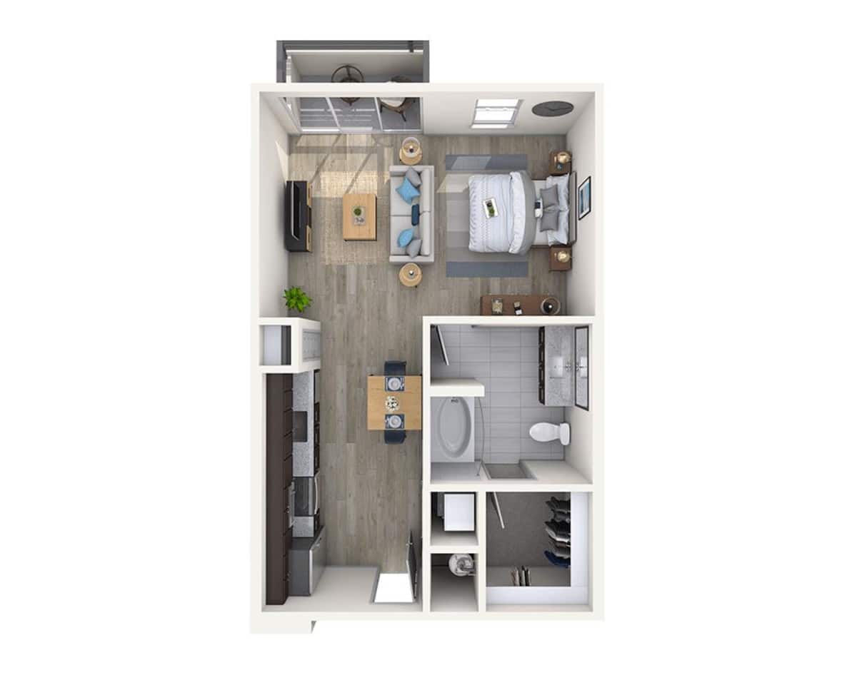 Floorplan diagram for Studio E1B, showing Studio