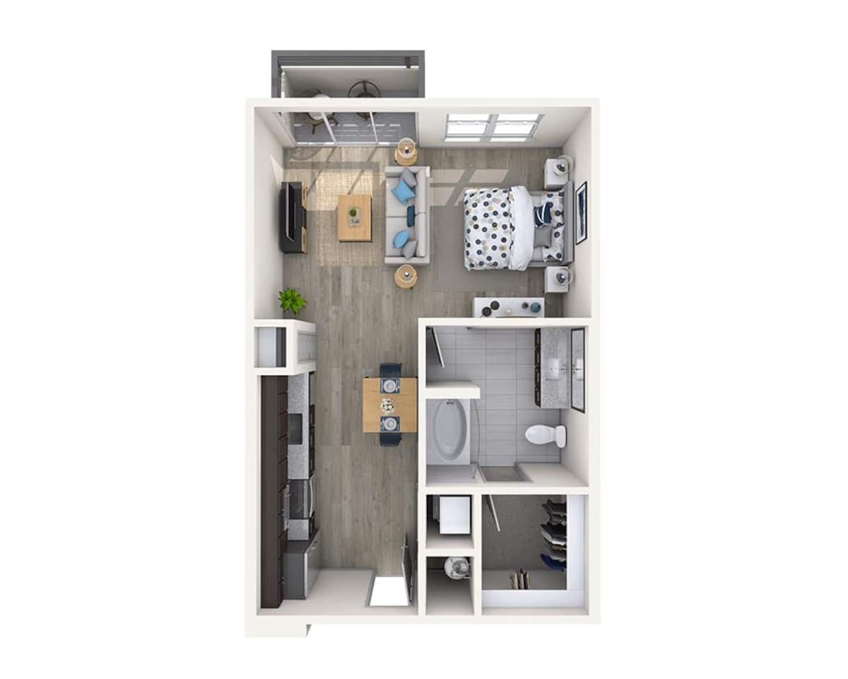 Floorplan diagram for Studio E1D, showing Studio