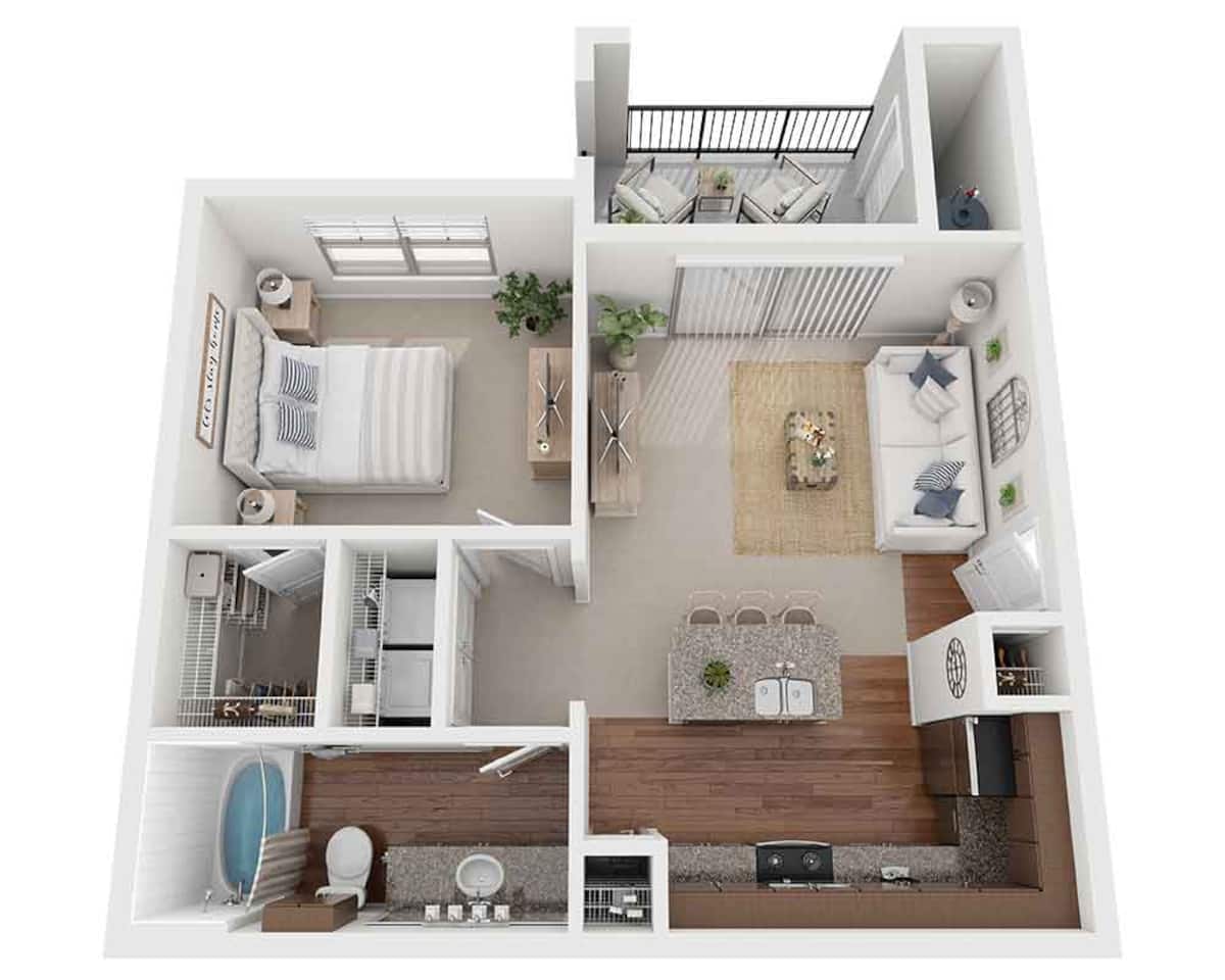 Floorplan diagram for One Bedroom A1A, showing 1 bedroom
