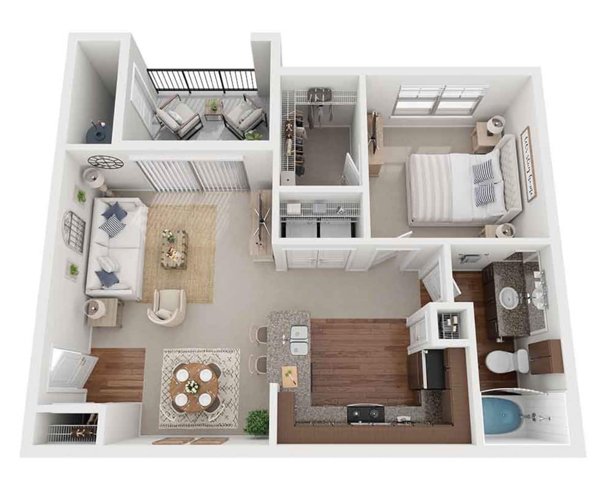 Floorplan diagram for One Bedroom A1B, showing 1 bedroom