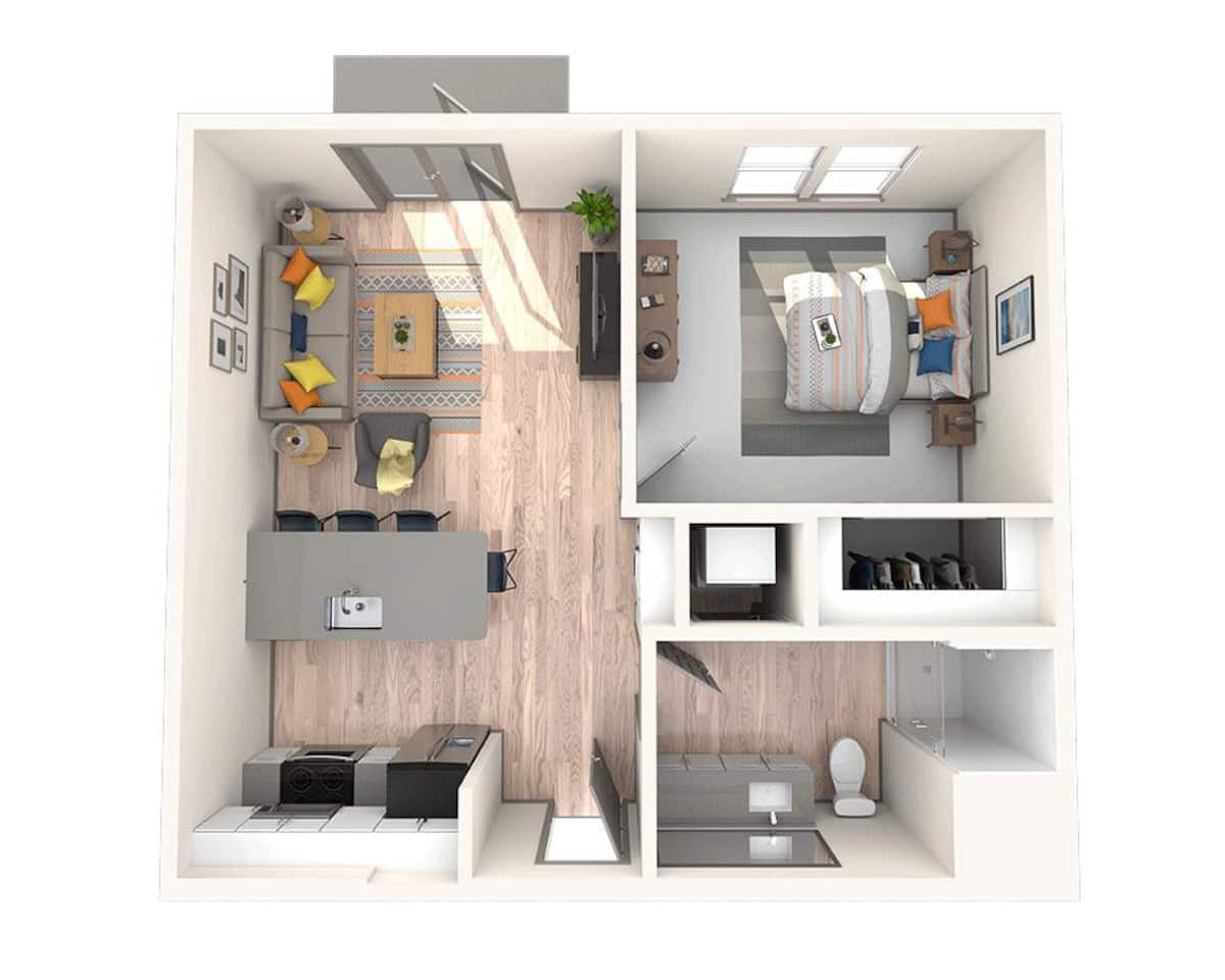 Floorplan diagram for One Bedroom A1A, showing 1 bedroom