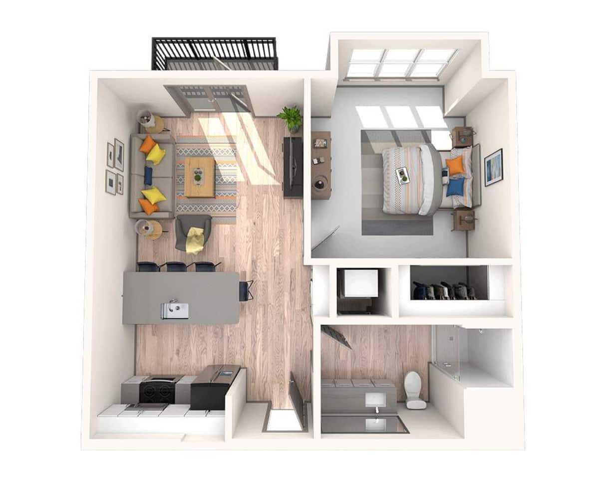 Floorplan diagram for One Bedroom A1B, showing 1 bedroom