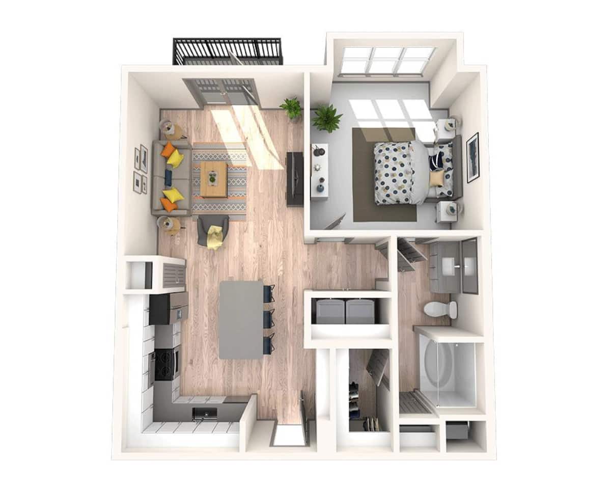 Floorplan diagram for One Bedroom A1D, showing 1 bedroom