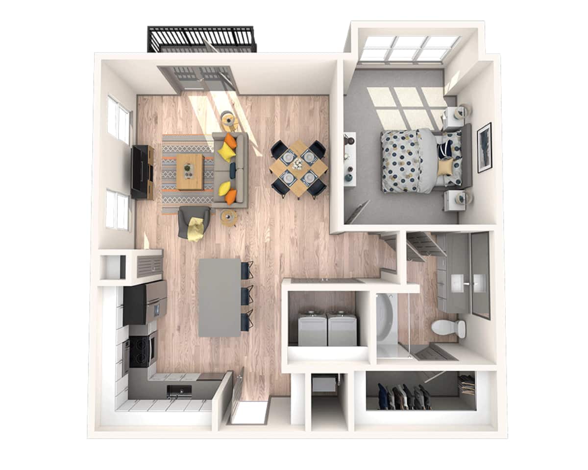 Floorplan diagram for One Bedroom A1F, showing 1 bedroom