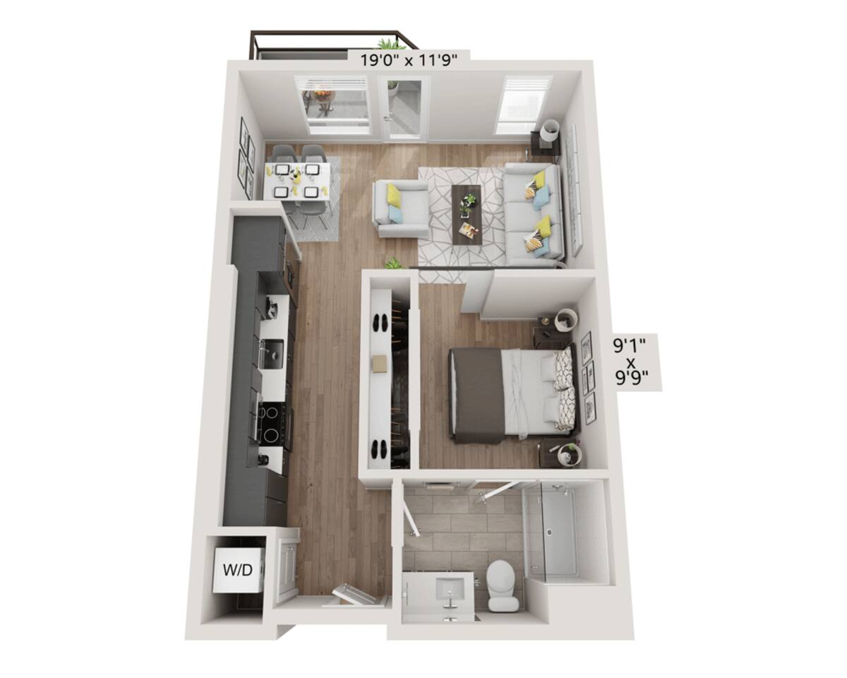 Floorplan diagram for A1AA, showing 1 bedroom