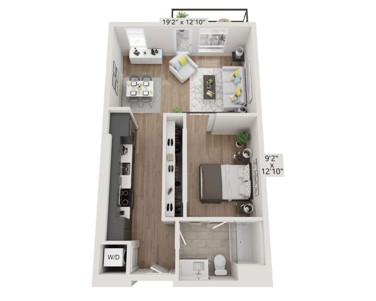 Floorplan diagram for A1AD, showing 1 bedroom