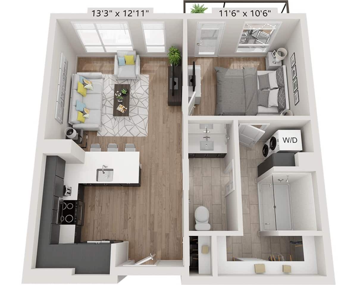 Floorplan diagram for A1BA, showing 1 bedroom