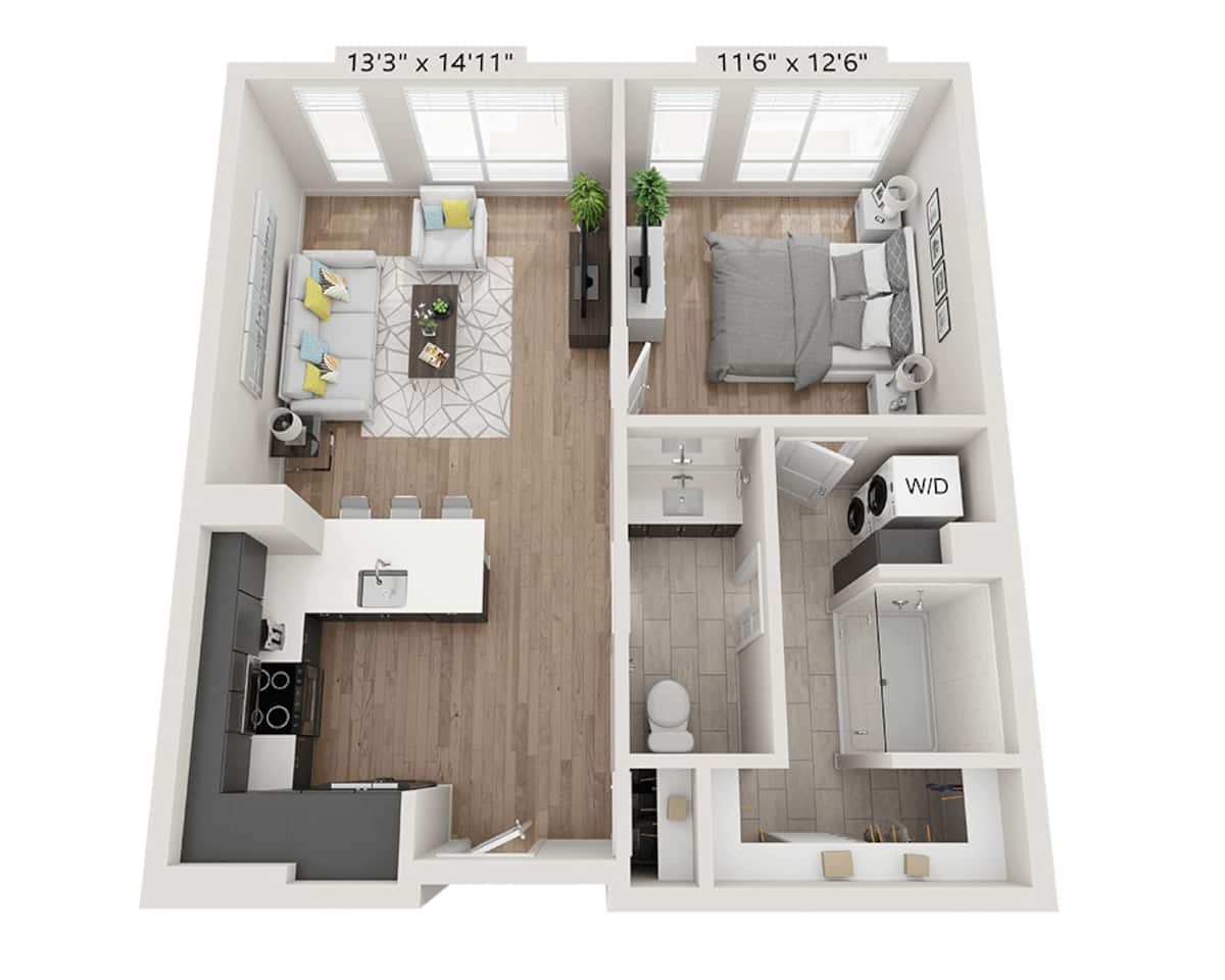 Floorplan diagram for A1BB, showing 1 bedroom