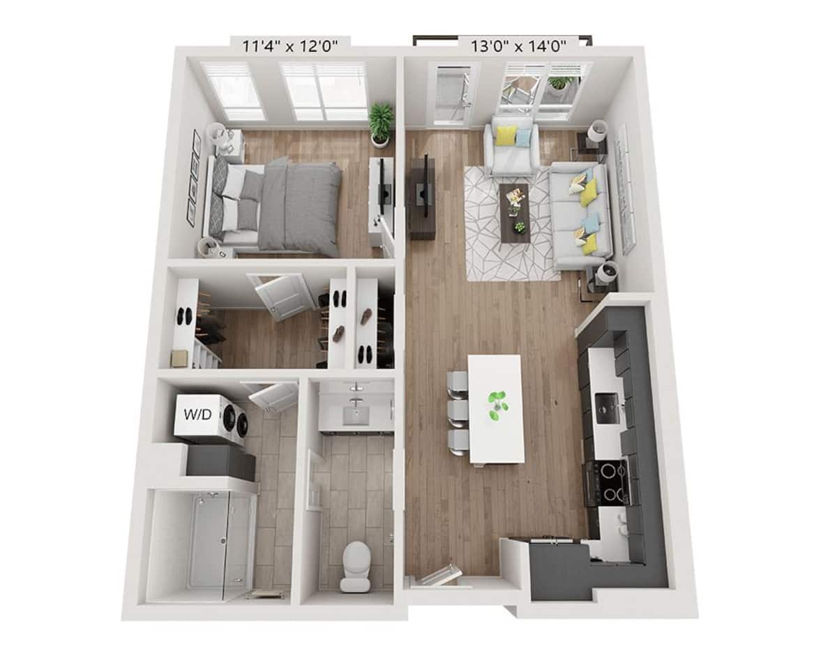 Floorplan diagram for A1CA, showing 1 bedroom