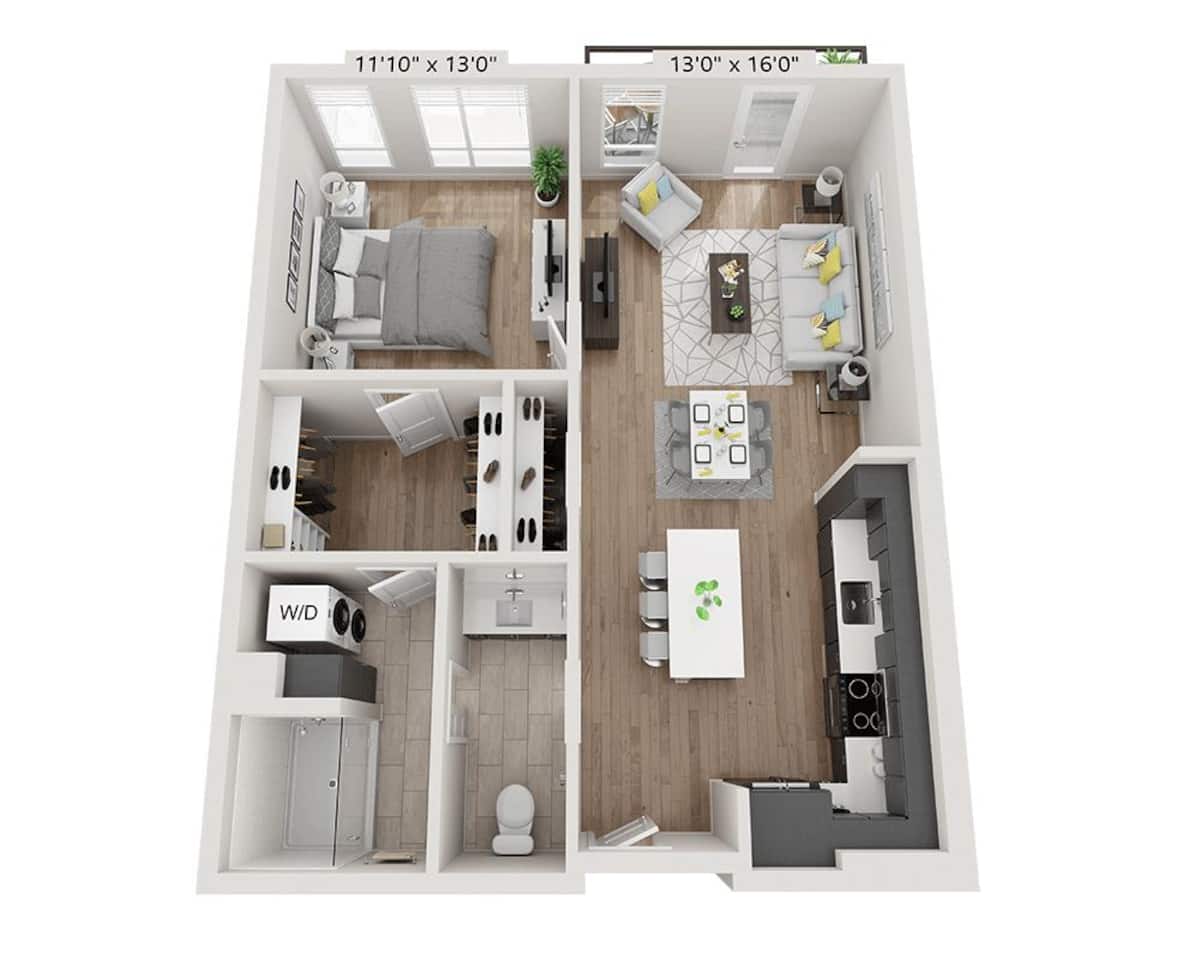 Floorplan diagram for A1CB, showing 1 bedroom