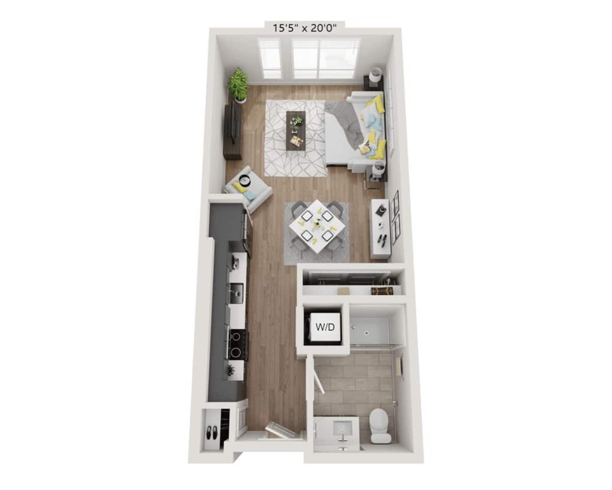 Floorplan diagram for E1BA, showing Studio