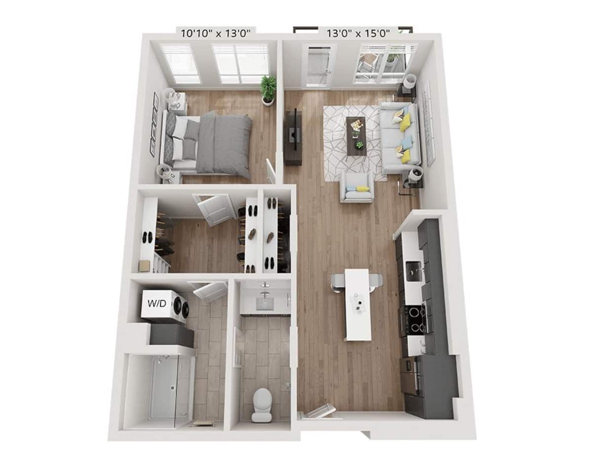 Floorplan diagram for A1DB, showing 1 bedroom