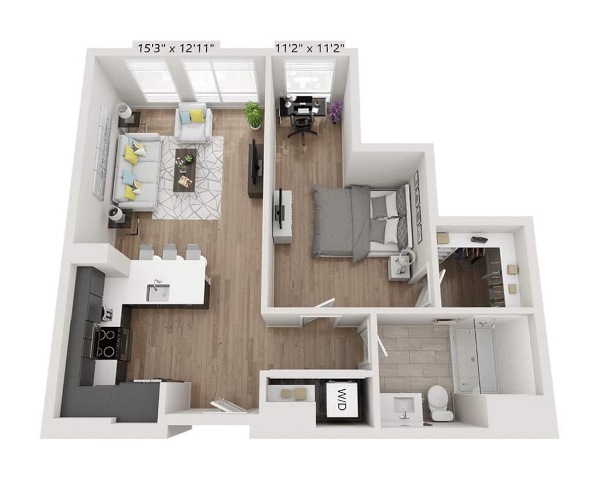 Floorplan diagram for A1EA, showing 1 bedroom