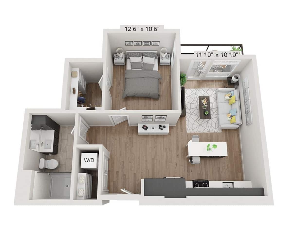 Floorplan diagram for A1FB, showing 1 bedroom