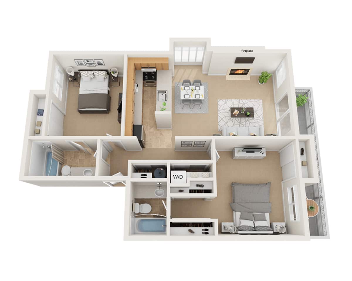 Floorplan diagram for Plan B2, showing 2 bedroom