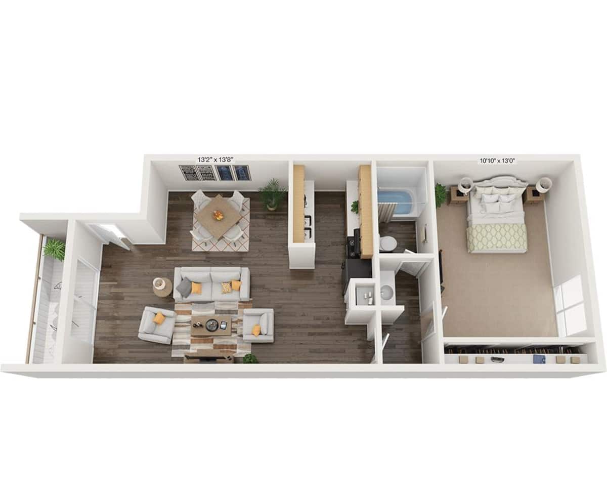 Floorplan diagram for One Bedroom La Paloma, showing 1 bedroom