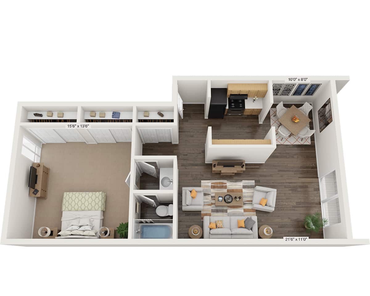 Floorplan diagram for One Bedroom Oceana, showing 1 bedroom
