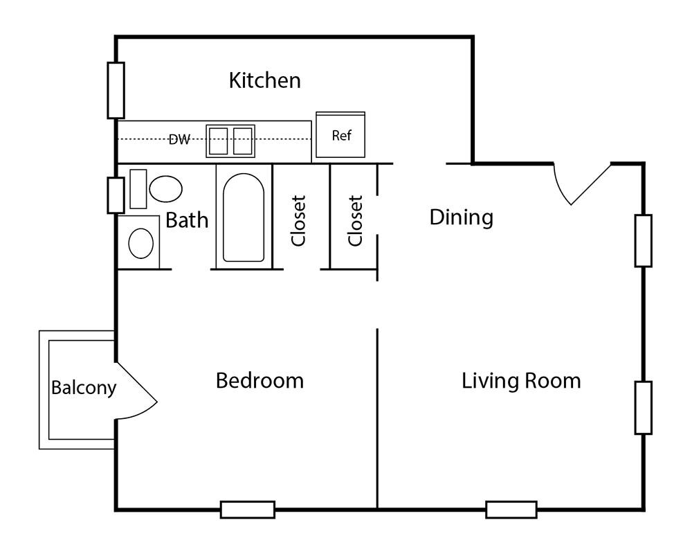 Floorplan diagram for Plan A1C, showing 1 bedroom