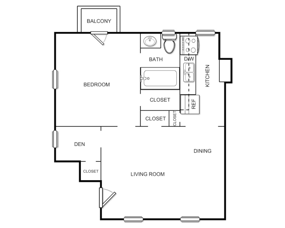 Floorplan diagram for Plan A1ED, showing 1 bedroom