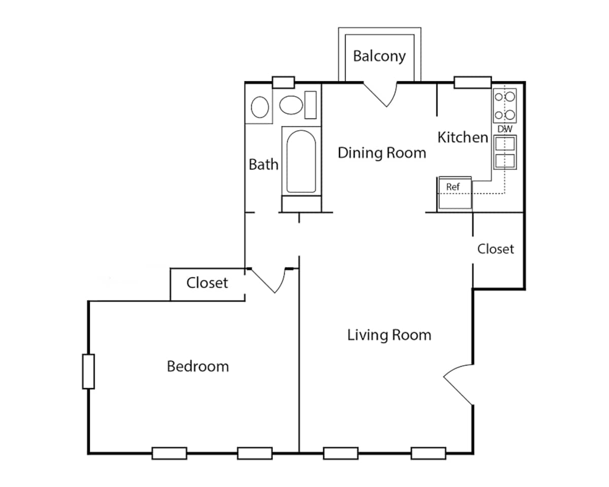 Floorplan diagram for Plan A1A, showing 1 bedroom