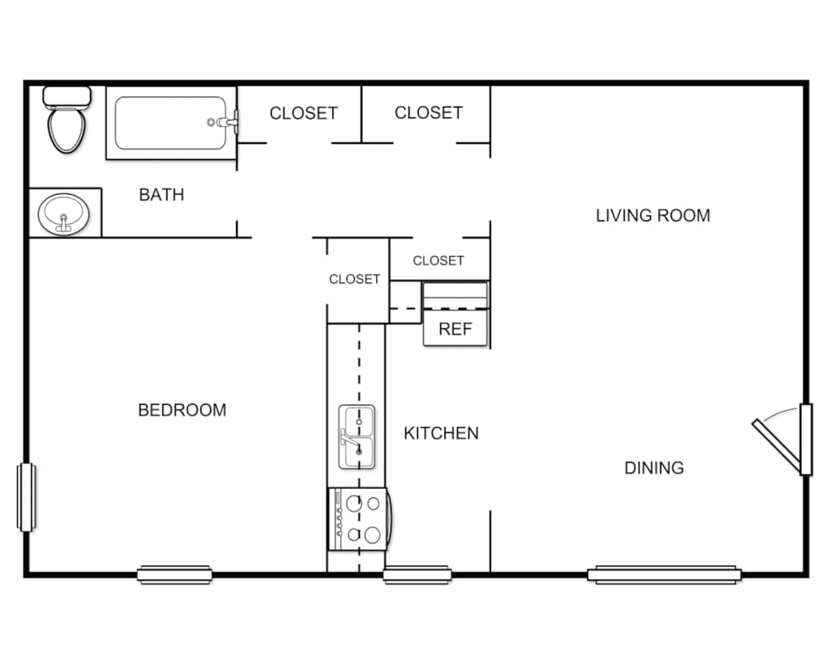 Floorplan diagram for Plan A1F, showing 1 bedroom