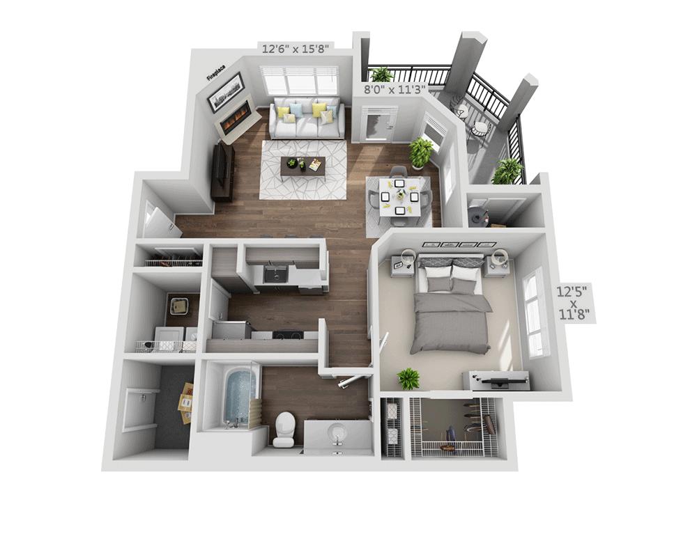 Floorplan diagram for Plan A1B, showing 1 bedroom