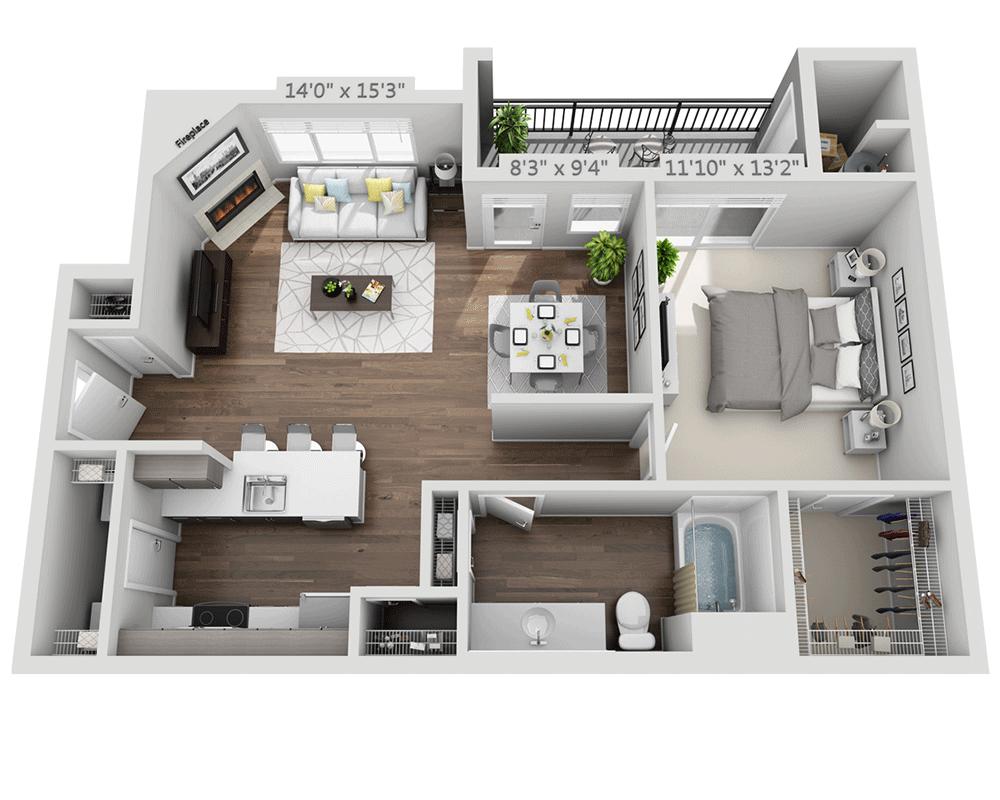 Floorplan diagram for Plan A1C, showing 1 slaapkamer