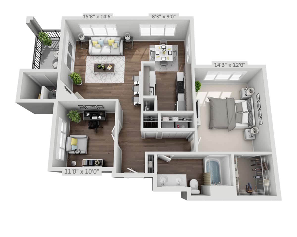 Floorplan diagram for Plan A1D, showing 1 bedroom