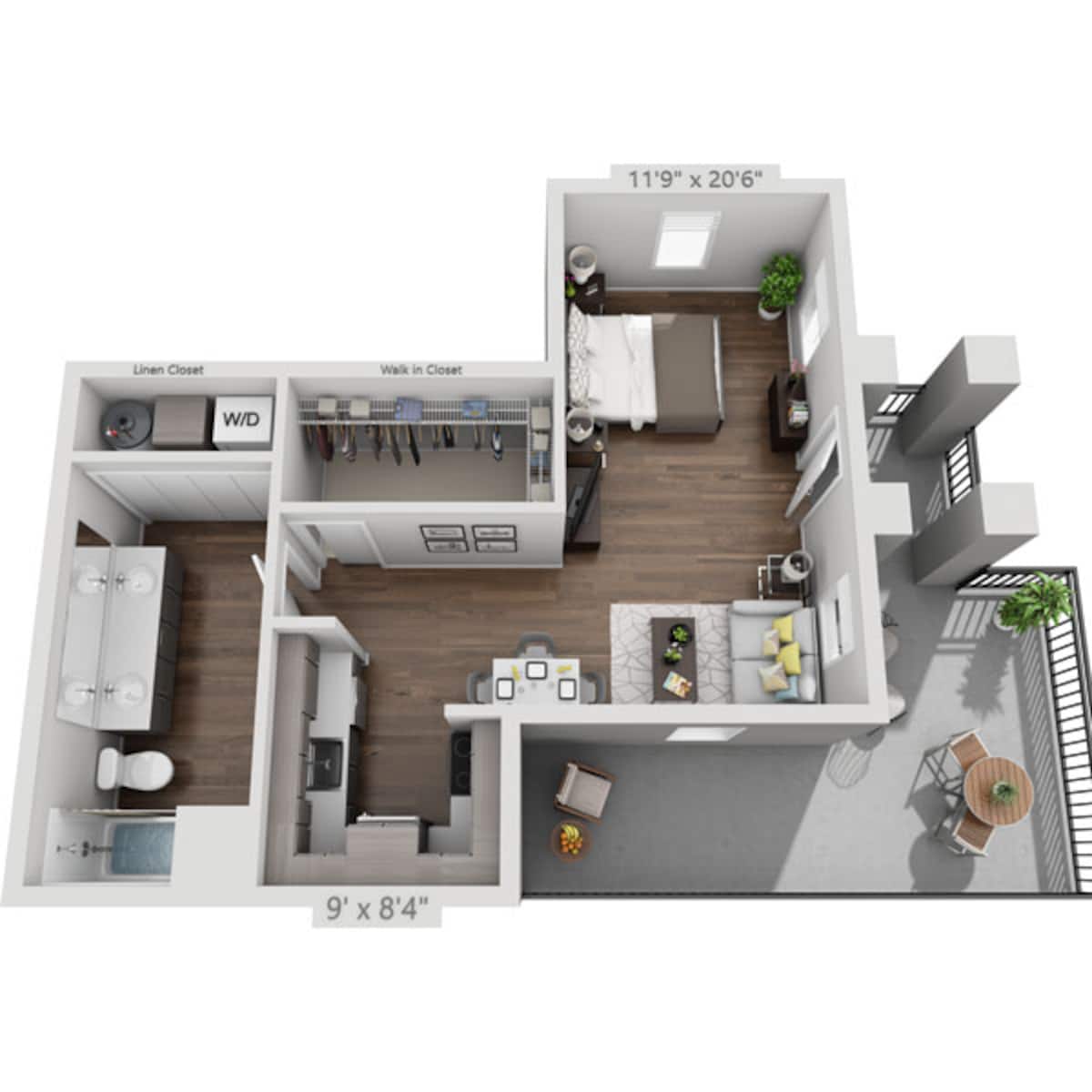Floorplan diagram for Plan E1A, showing Studio